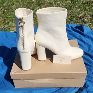 Joie Saleema Shell Leather Ankle Bootie Block Heel Zip Women's Boots